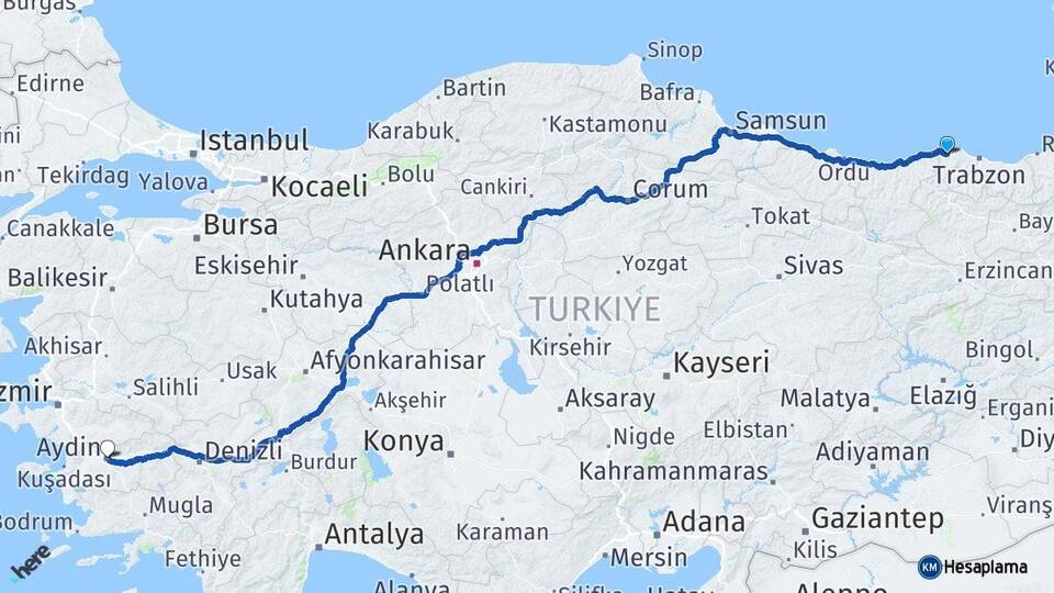 Trabzon Vakfıkebir Aydın Arası Kaç Km - Yol Haritası