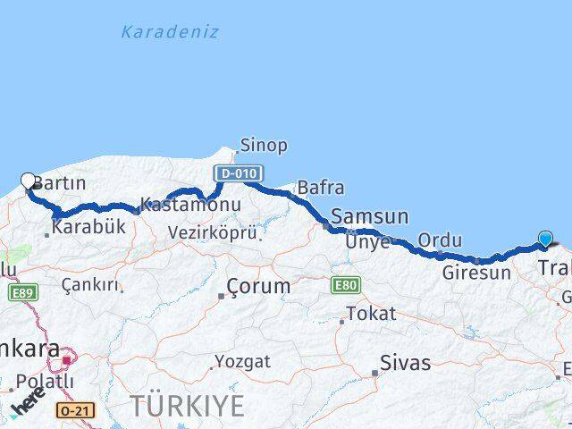 Trabzon Vakfıkebir Bartın Arası Kaç Km - Yol Haritası
