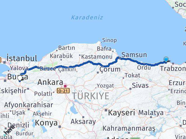 Trabzon Vakfıkebir Bilecik Arası Kaç Km - Yol Haritası