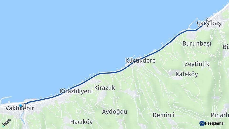 Trabzon Vakfıkebir Çarşıbaşı Arası Kaç Km - Yol Haritası