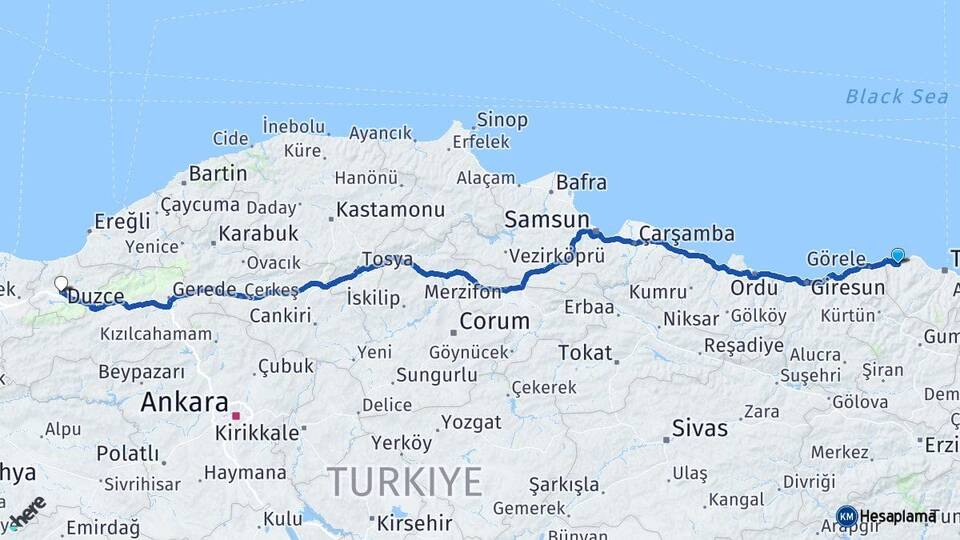 Trabzon Vakfıkebir Düzce Arası Kaç Km - Yol Haritası
