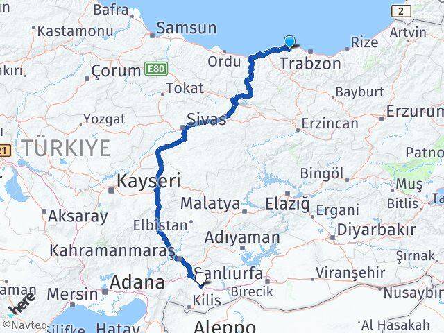 Trabzon Vakfıkebir Gaziantep Arası Kaç Km - Yol Haritası