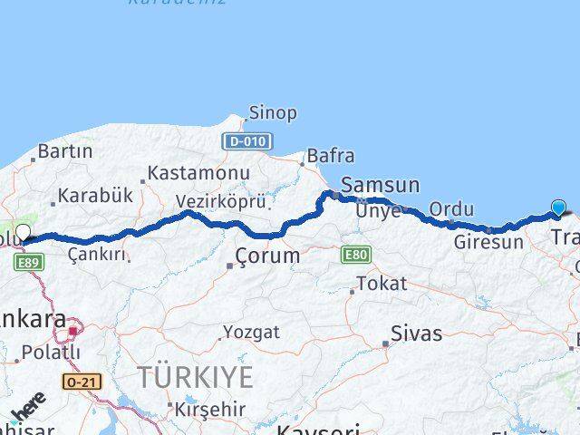 Trabzon Vakfıkebir Gerede Bolu Arası Kaç Km - Yol Haritası