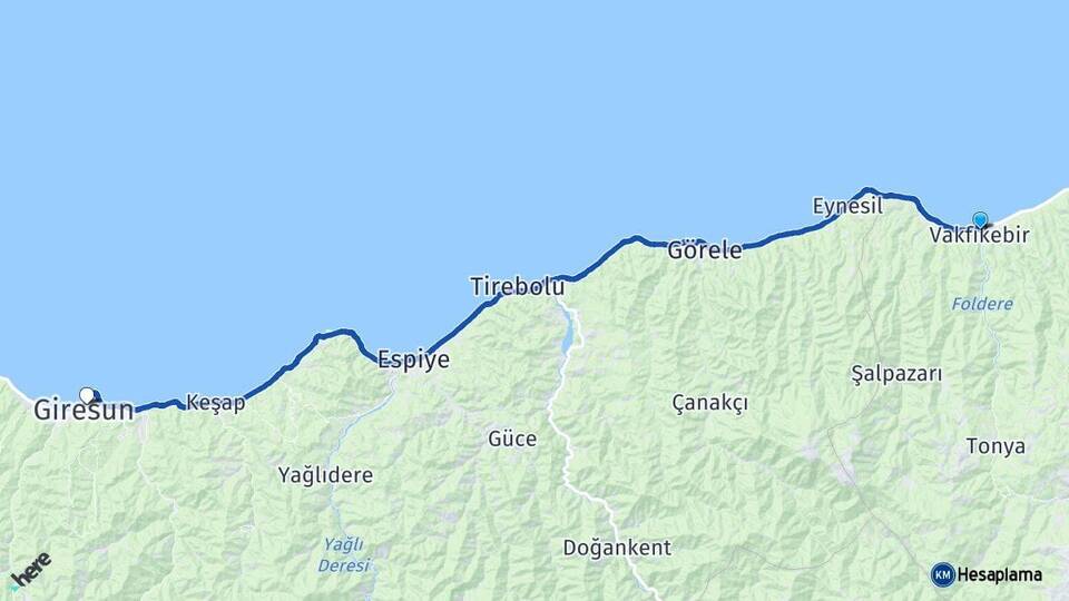 Trabzon Vakfıkebir Giresun Arası Kaç Km - Yol Haritası