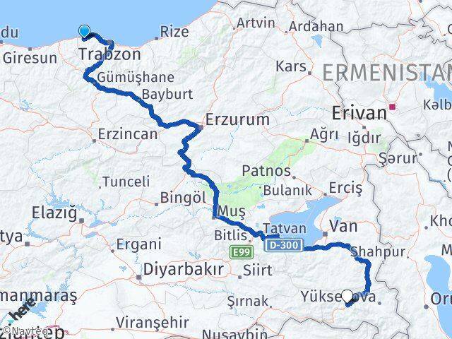 Trabzon Vakfıkebir Hakkari Arası Kaç Km - Yol Haritası
