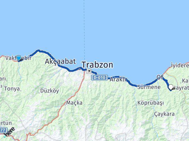Trabzon Vakfıkebir Hayrat Arası Kaç Km - Yol Haritası