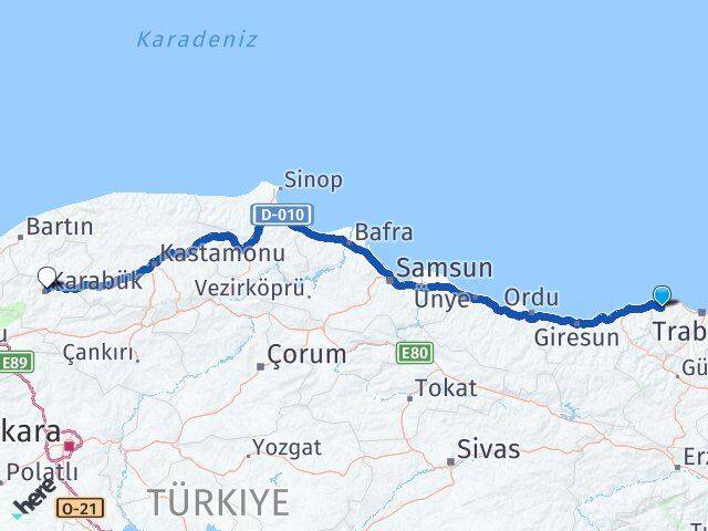 Trabzon Vakfıkebir Karabük Arası Kaç Km - Yol Haritası