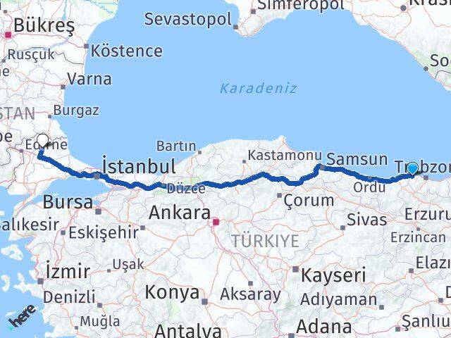 Trabzon Vakfıkebir Kırklareli Arası Kaç Km - Yol Haritası