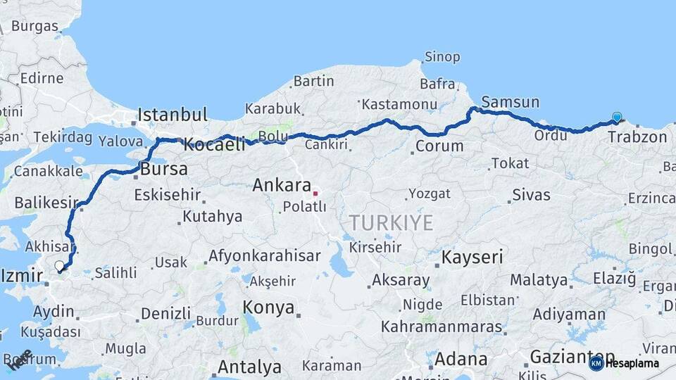 Trabzon Vakfıkebir Manisa Arası Kaç Km - Yol Haritası