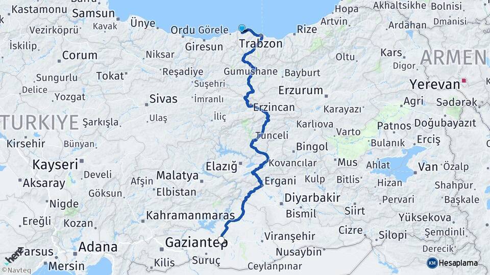 Trabzon Vakfıkebir Şanlıurfa Arası Kaç Km - Yol Haritası