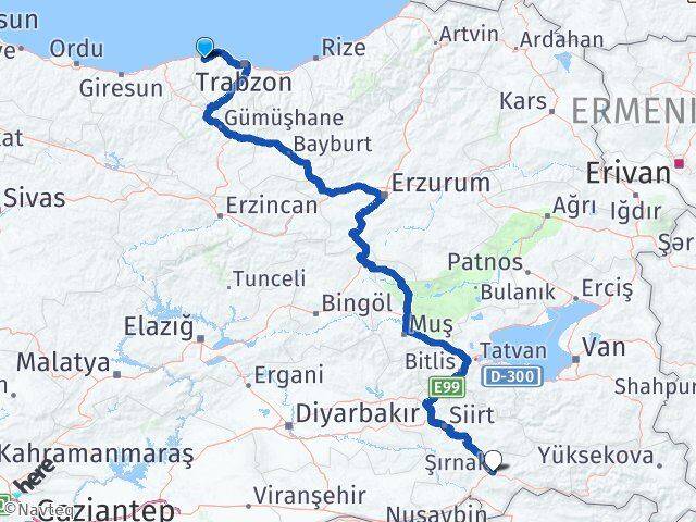 Trabzon Vakfıkebir Şırnak Arası Kaç Km - Yol Haritası