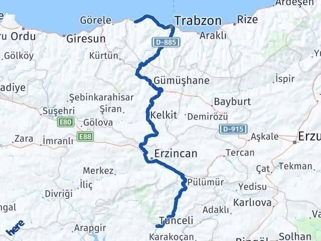 Trabzon Vakfıkebir Tunceli Arası Kaç Km - Yol Haritası
