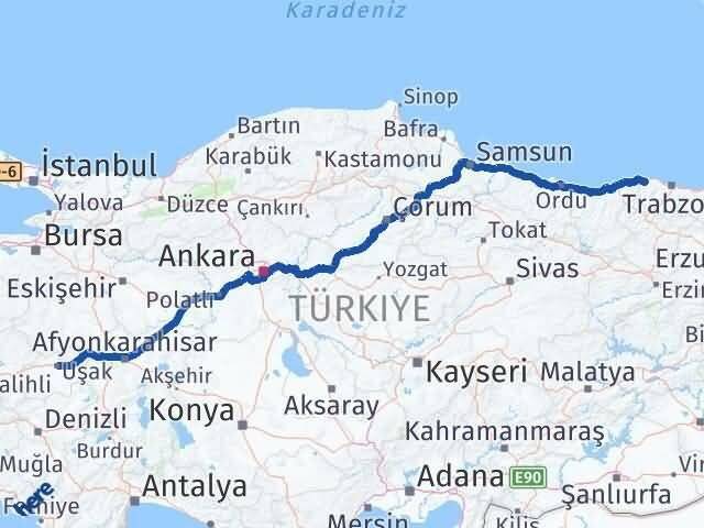 Trabzon Vakfıkebir Uşak Arası Kaç Km - Yol Haritası