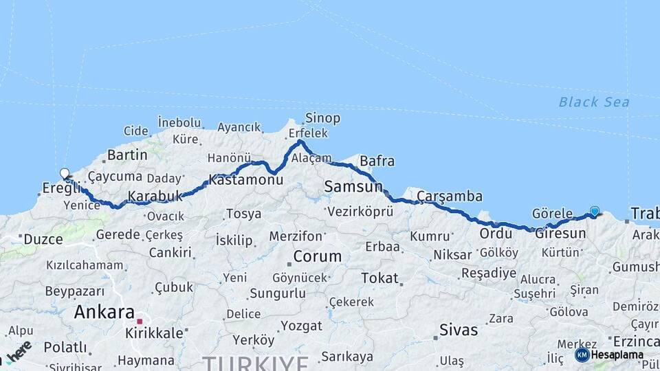 Trabzon Vakfıkebir Zonguldak Arası Kaç Km - Yol Haritası