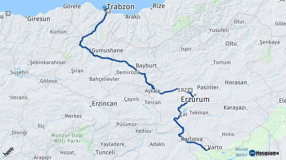 Trabzon Varto Muş Arası Kaç Km - Yol Haritası