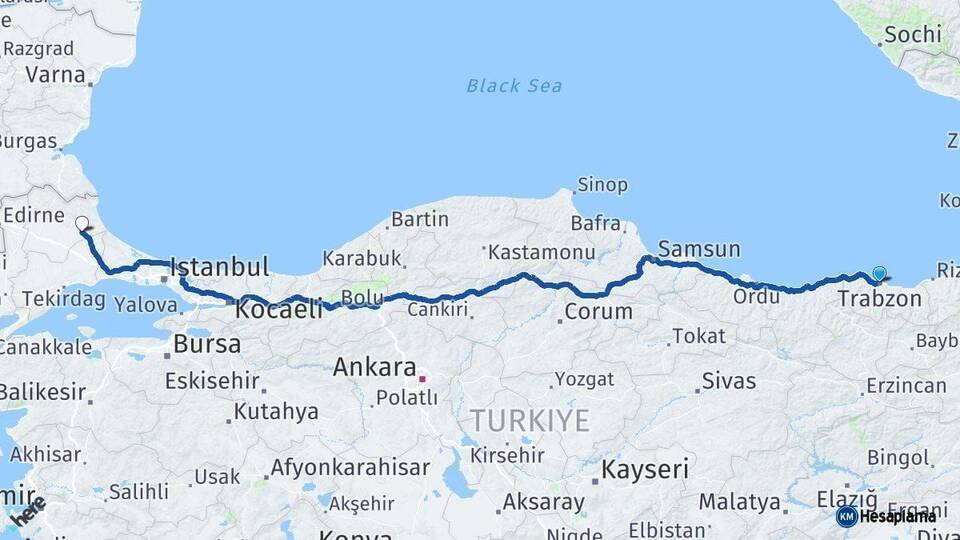 Trabzon Vize Kırklareli Arası Kaç Km - Yol Haritası