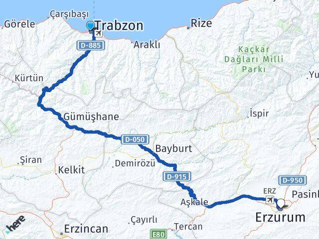 Trabzon Yakutiye Erzurum Arası Kaç Km - Yol Haritası