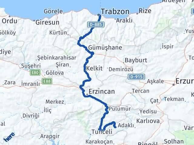 Trabzon Yayladere Bingöl Arası Kaç Km - Yol Haritası