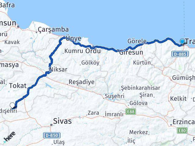 Trabzon Yeşilyurt Tokat Arası Kaç Km - Yol Haritası