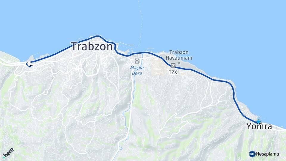 Trabzon Yomra 1 Nolu Beşirli Ortahisar Arası Kaç Km - Yol Haritası
