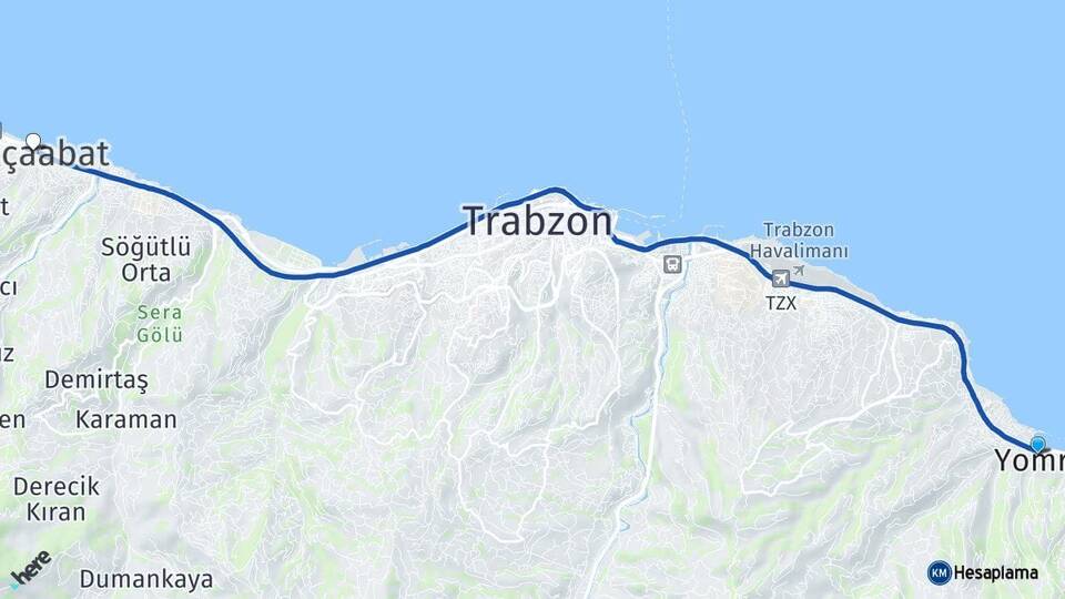 Trabzon Yomra Akçaabat Arası Kaç Km - Yol Haritası