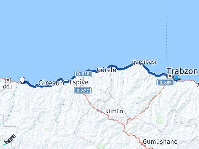 Trabzon Yomra Bulancak Giresun Arası Kaç Km - Yol Haritası