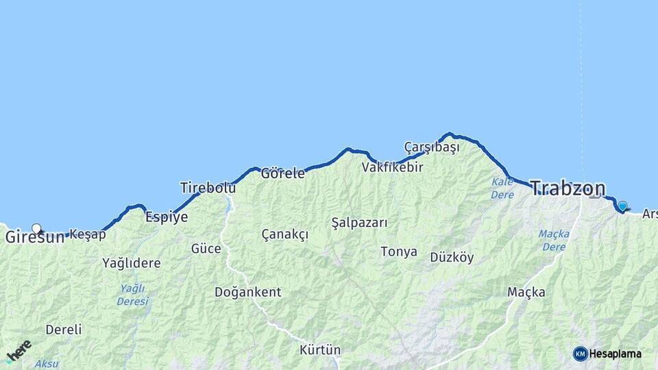 Trabzon Yomra Giresun Arası Kaç Km - Yol Haritası