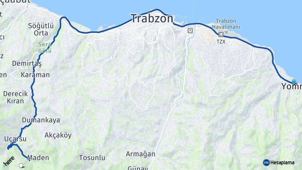 Trabzon Yomra Ortahisar Arası Kaç Km - Yol Haritası