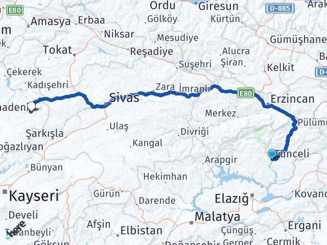 Tunceli Akdağmadeni Yozgat Arası Kaç Km - Yol Haritası