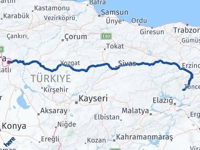 Tunceli Altındağ Ankara Arası Kaç Km - Yol Haritası