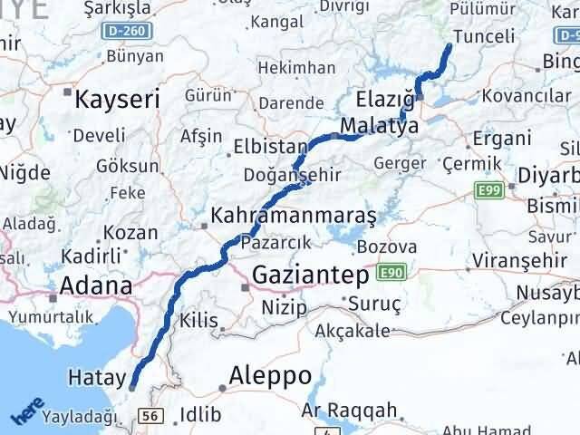Tunceli Antakya Hatay Arası Kaç Km - Yol Haritası