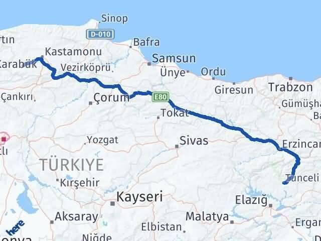 Tunceli Araç Kastamonu Arası Kaç Km - Yol Haritası