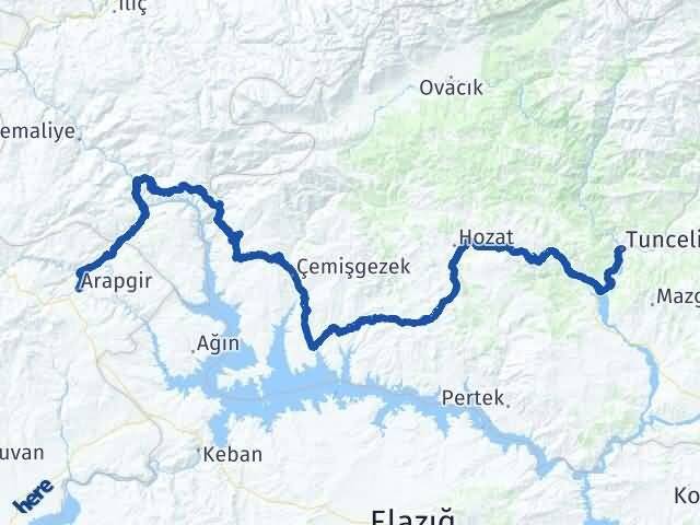 Tunceli Arapgir Malatya Arası Kaç Km - Yol Haritası