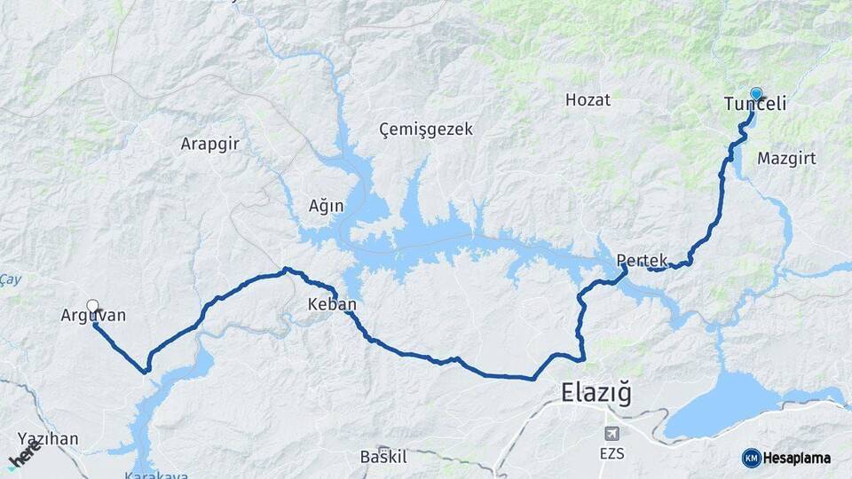 Tunceli Arguvan Malatya Arası Kaç Km - Yol Haritası