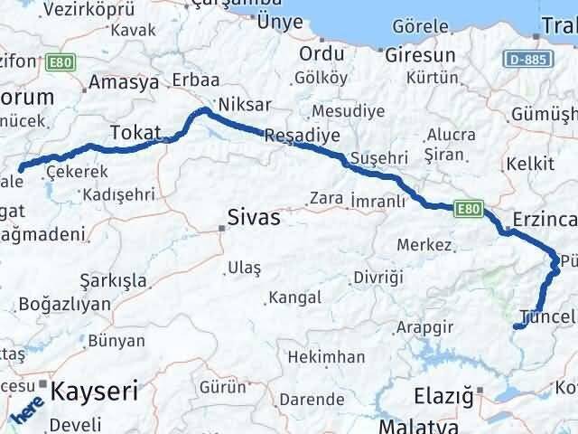 Tunceli Aydıncık Yozgat Arası Kaç Km - Yol Haritası