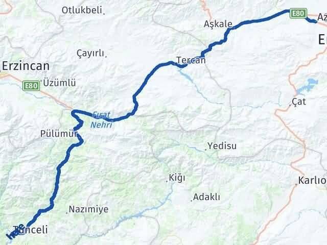 Tunceli Aziziye Erzurum Arası Kaç Km - Yol Haritası