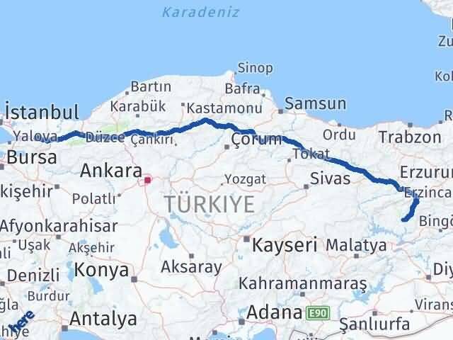 Tunceli Başiskele Kocaeli Arası Kaç Km - Yol Haritası