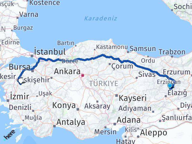 Tunceli Bigadiç Balıkesir Arası Kaç Km - Yol Haritası
