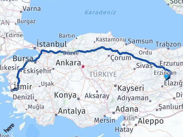 Tunceli Bornova İzmir Arası Kaç Km - Yol Haritası
