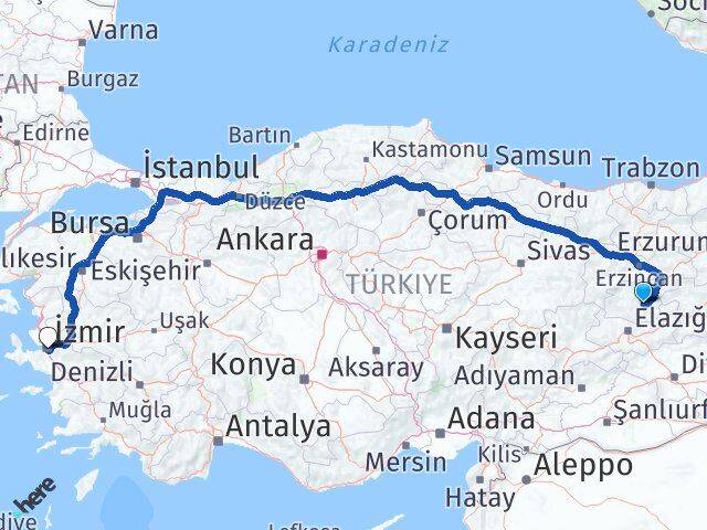 Tunceli Buca İzmir Arası Kaç Km - Yol Haritası