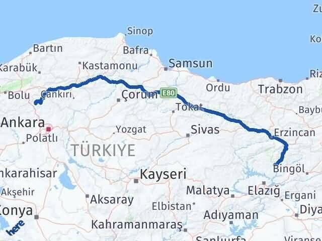 Tunceli Çamlıdere Ankara Arası Kaç Km - Yol Haritası