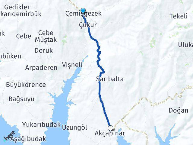 Tunceli Çemişgezek Akçapınar Çemişgezek Arası Kaç Km - Yol Haritası