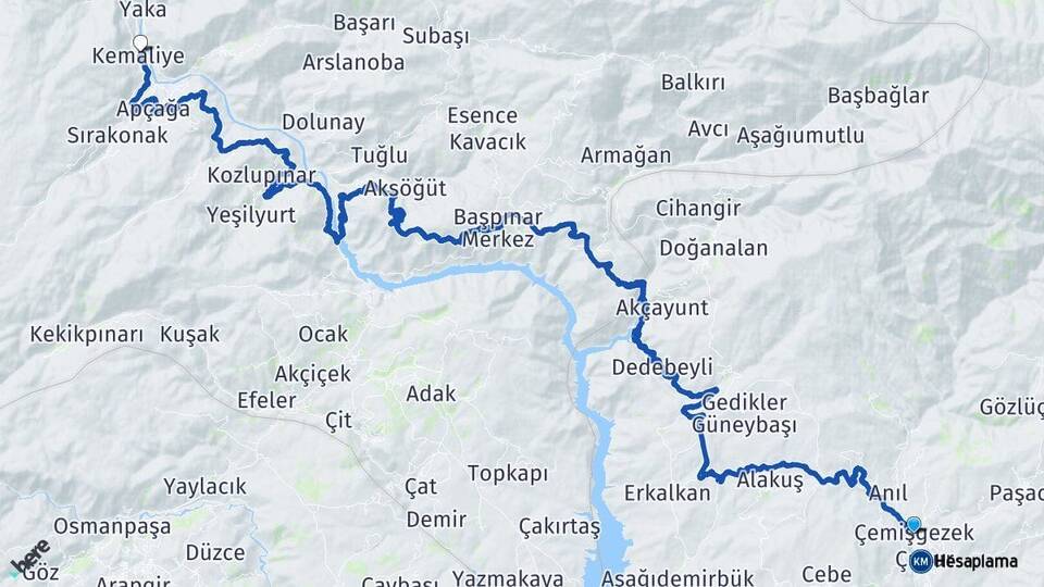 Tunceli Çemişgezek Kemaliye Erzincan Arası Kaç Km - Yol Haritası