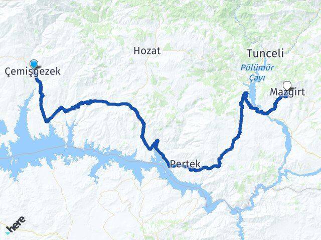 Tunceli Çemişgezek Mazgirt Arası Kaç Km - Yol Haritası