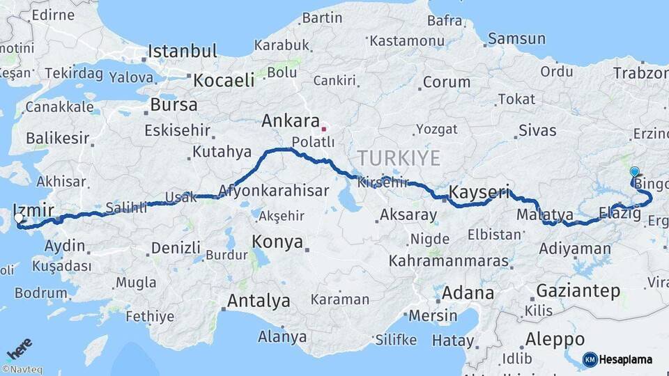 Tunceli Çeşme İzmir Arası Kaç Km - Yol Haritası