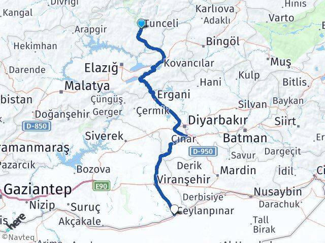 Tunceli Ceylanpınar Şanlıurfa Arası Kaç Km - Yol Haritası