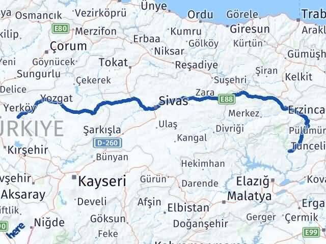 Tunceli Çiçekdağı Kırşehir Arası Kaç Km - Yol Haritası
