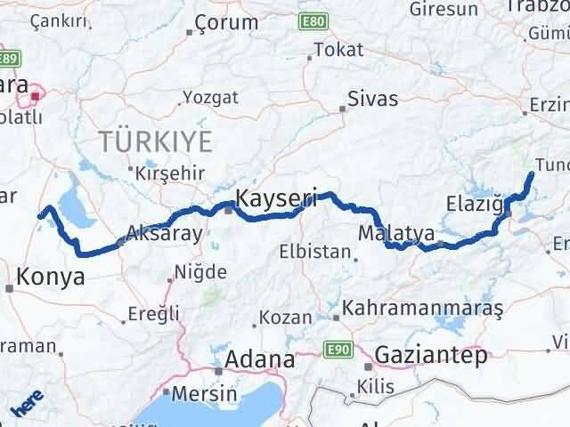 Tunceli Cihanbeyli Konya Arası Kaç Km - Yol Haritası