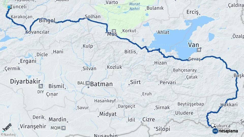 Tunceli Çukurca Hakkari Arası Kaç Km - Yol Haritası