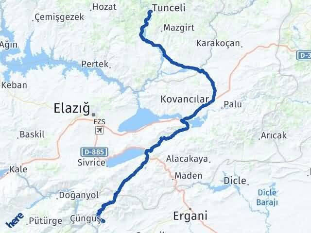 Tunceli Çüngüş Diyarbakır Arası Kaç Km - Yol Haritası